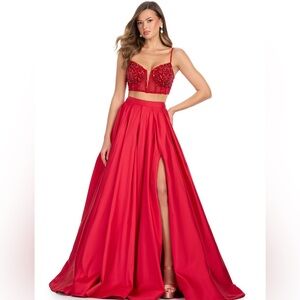 ASHLEYlauren Elegant Prom Two Piece Red Sparkle Dress MSRP $850 NWT Size 4‎